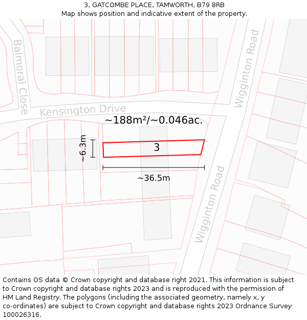 3, GATCOMBE PLACE, TAMWORTH, B79 8RB: Plot and title map