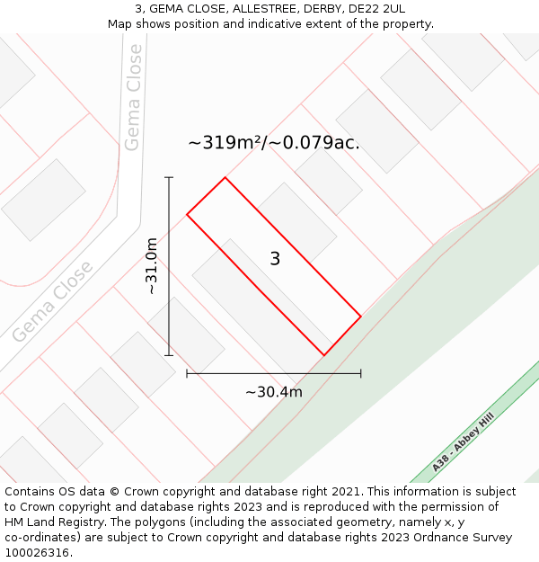 3, GEMA CLOSE, ALLESTREE, DERBY, DE22 2UL: Plot and title map