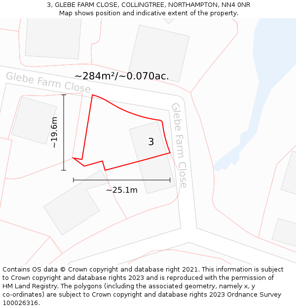 3, GLEBE FARM CLOSE, COLLINGTREE, NORTHAMPTON, NN4 0NR: Plot and title map
