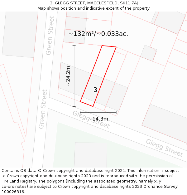3, GLEGG STREET, MACCLESFIELD, SK11 7AJ: Plot and title map