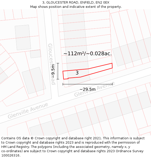 3, GLOUCESTER ROAD, ENFIELD, EN2 0EX: Plot and title map