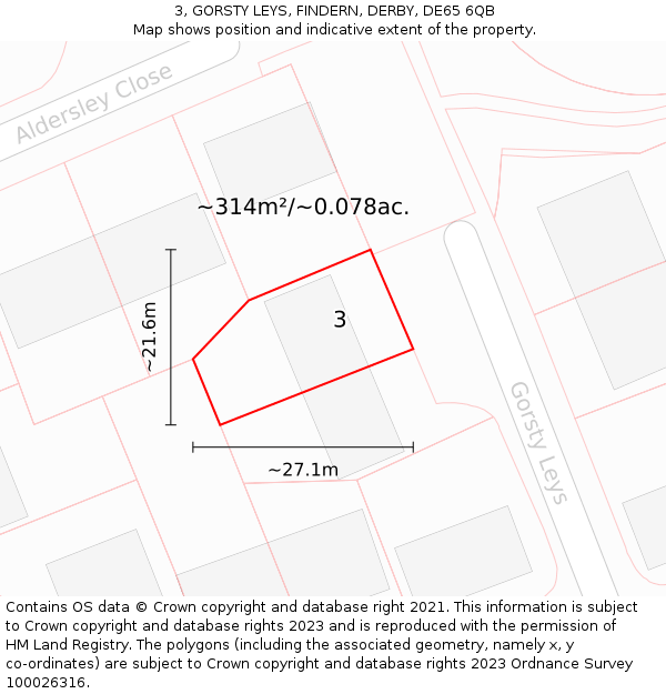 3, GORSTY LEYS, FINDERN, DERBY, DE65 6QB: Plot and title map