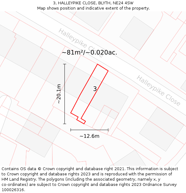 3, HALLEYPIKE CLOSE, BLYTH, NE24 4SW: Plot and title map