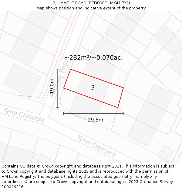 3, HAMBLE ROAD, BEDFORD, MK41 7XN: Plot and title map