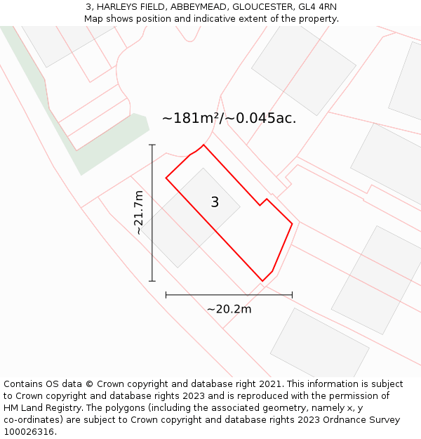 3, HARLEYS FIELD, ABBEYMEAD, GLOUCESTER, GL4 4RN: Plot and title map