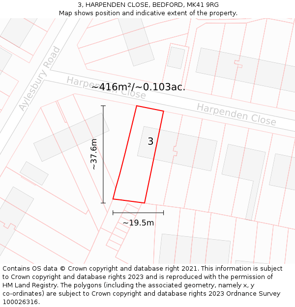 3, HARPENDEN CLOSE, BEDFORD, MK41 9RG: Plot and title map