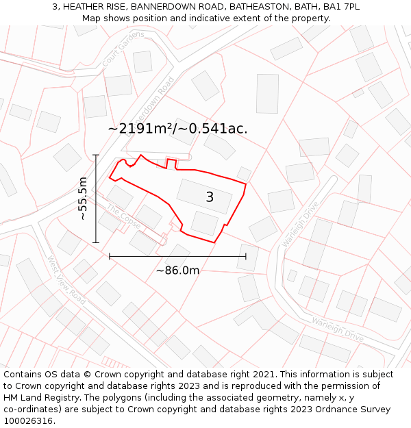 3, HEATHER RISE, BANNERDOWN ROAD, BATHEASTON, BATH, BA1 7PL: Plot and title map