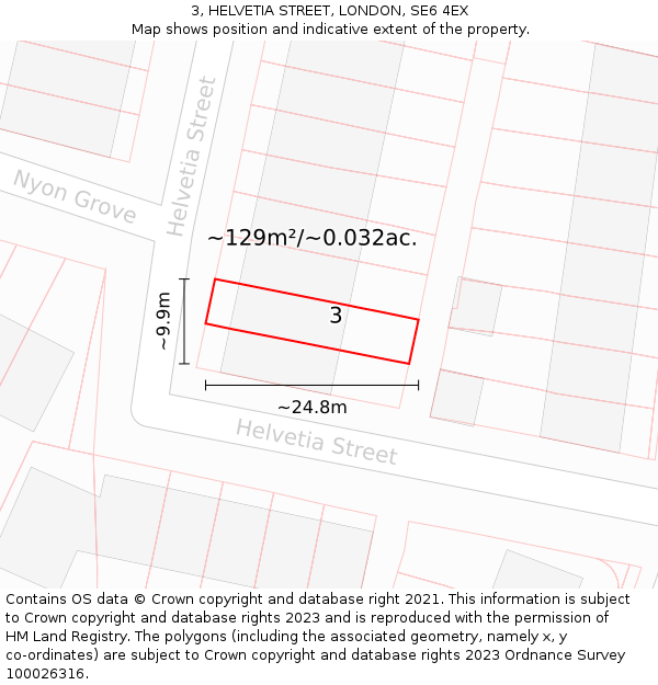 3, HELVETIA STREET, LONDON, SE6 4EX: Plot and title map