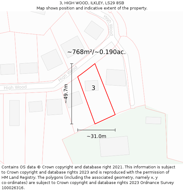 3, HIGH WOOD, ILKLEY, LS29 8SB: Plot and title map