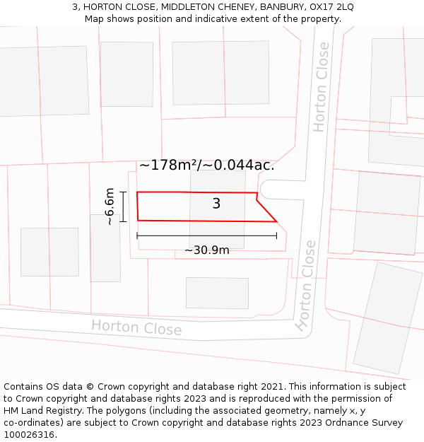 3, HORTON CLOSE, MIDDLETON CHENEY, BANBURY, OX17 2LQ: Plot and title map