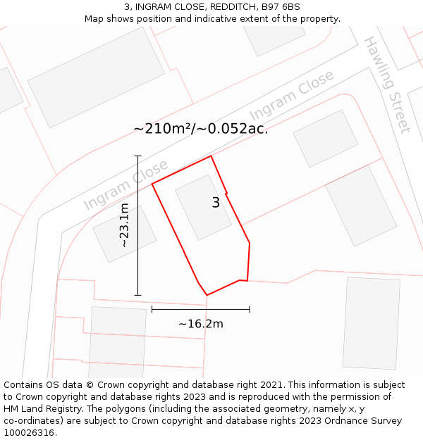 3, INGRAM CLOSE, REDDITCH, B97 6BS: Plot and title map