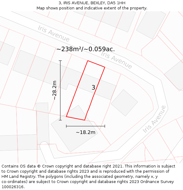 3, IRIS AVENUE, BEXLEY, DA5 1HH: Plot and title map