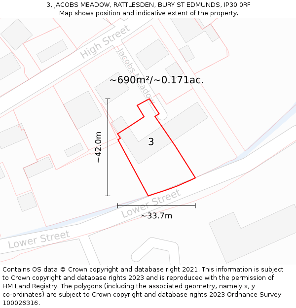 3, JACOBS MEADOW, RATTLESDEN, BURY ST EDMUNDS, IP30 0RF: Plot and title map