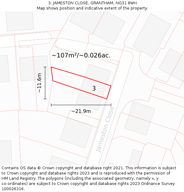 3, JAMESTON CLOSE, GRANTHAM, NG31 8WH: Plot and title map