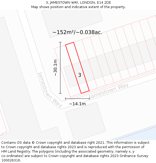 3, JAMESTOWN WAY, LONDON, E14 2DE: Plot and title map