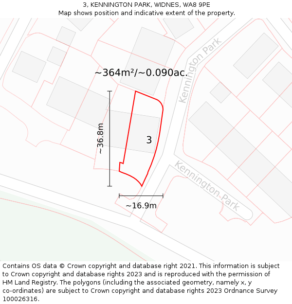 3, KENNINGTON PARK, WIDNES, WA8 9PE: Plot and title map