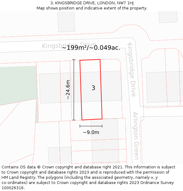 3, KINGSBRIDGE DRIVE, LONDON, NW7 1HJ: Plot and title map