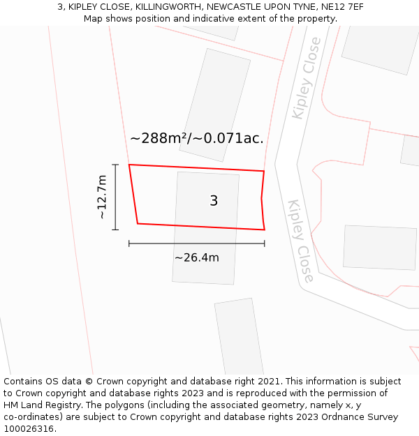 3, KIPLEY CLOSE, KILLINGWORTH, NEWCASTLE UPON TYNE, NE12 7EF: Plot and title map
