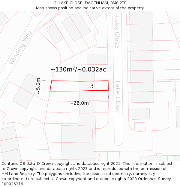 3, LAKE CLOSE, DAGENHAM, RM8 2TE: Plot and title map