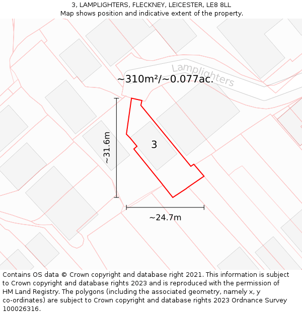 3, LAMPLIGHTERS, FLECKNEY, LEICESTER, LE8 8LL: Plot and title map