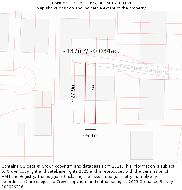 3, LANCASTER GARDENS, BROMLEY, BR1 2ED: Plot and title map