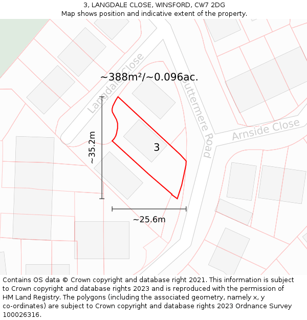 3, LANGDALE CLOSE, WINSFORD, CW7 2DG: Plot and title map