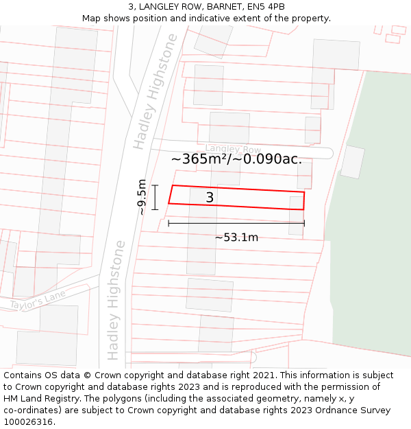 3, LANGLEY ROW, BARNET, EN5 4PB: Plot and title map