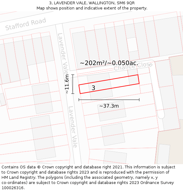 3, LAVENDER VALE, WALLINGTON, SM6 9QR: Plot and title map