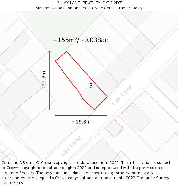 3, LAX LANE, BEWDLEY, DY12 2DZ: Plot and title map