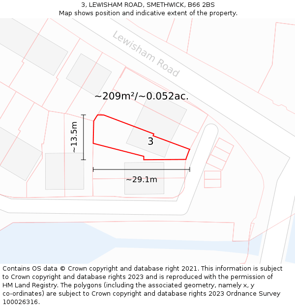 3, LEWISHAM ROAD, SMETHWICK, B66 2BS: Plot and title map