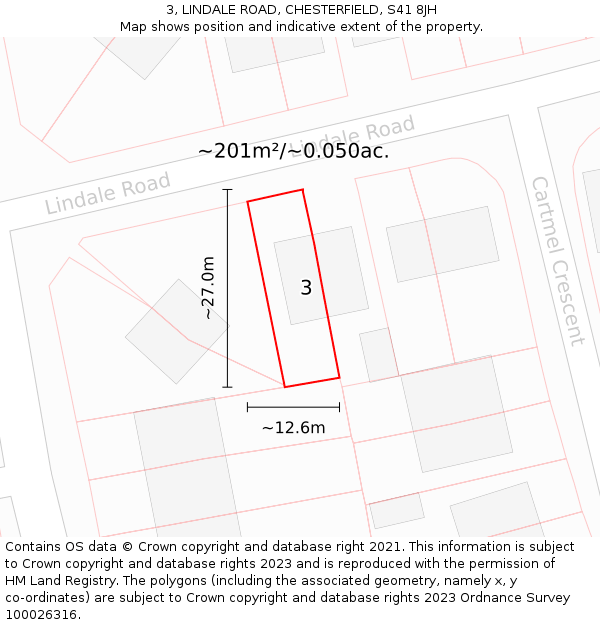 3, LINDALE ROAD, CHESTERFIELD, S41 8JH: Plot and title map