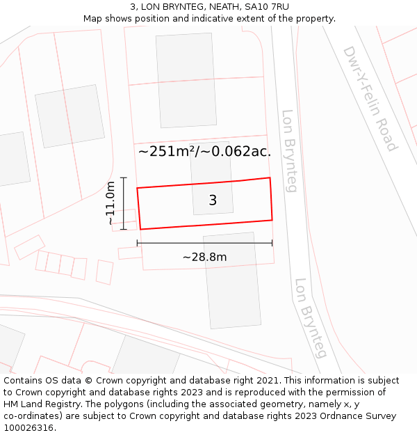 3, LON BRYNTEG, NEATH, SA10 7RU: Plot and title map