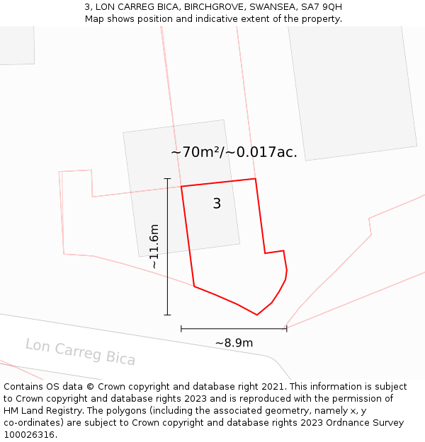 3, LON CARREG BICA, BIRCHGROVE, SWANSEA, SA7 9QH: Plot and title map