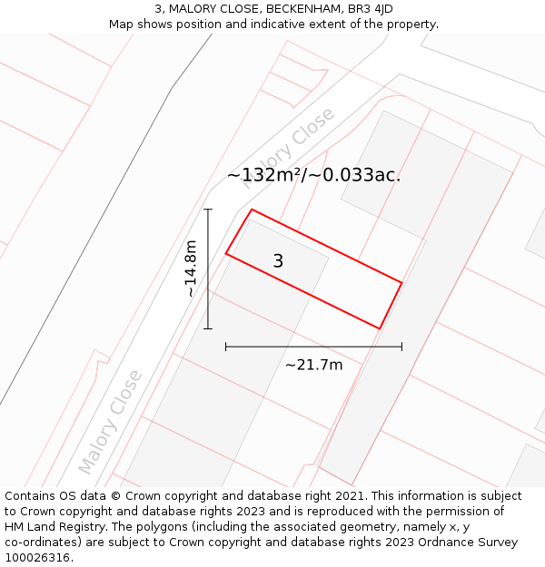 3, MALORY CLOSE, BECKENHAM, BR3 4JD: Plot and title map