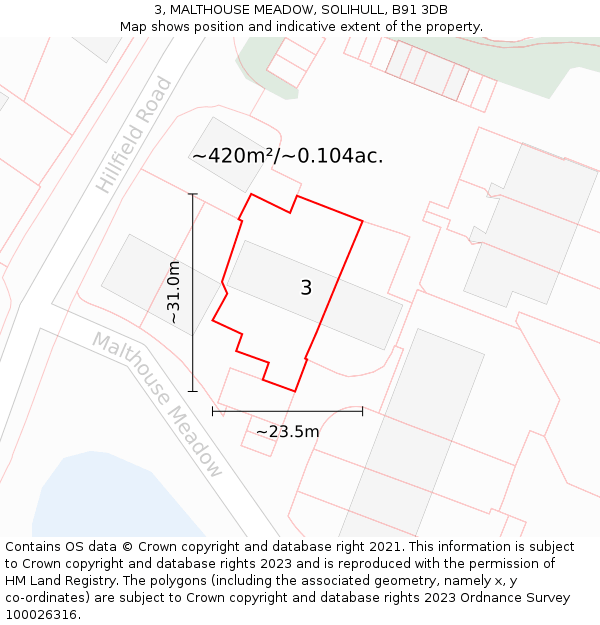 3, MALTHOUSE MEADOW, SOLIHULL, B91 3DB: Plot and title map