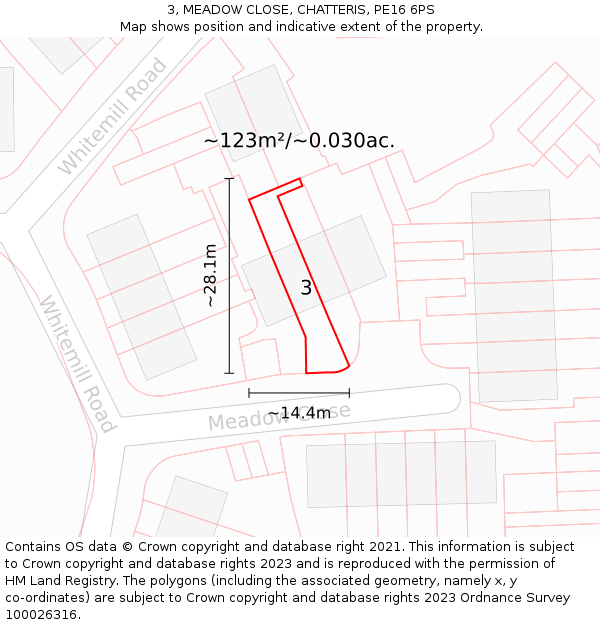 3, MEADOW CLOSE, CHATTERIS, PE16 6PS: Plot and title map