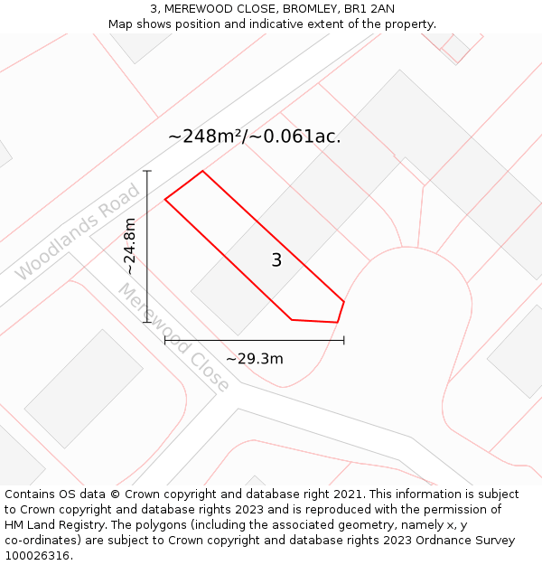 3, MEREWOOD CLOSE, BROMLEY, BR1 2AN: Plot and title map