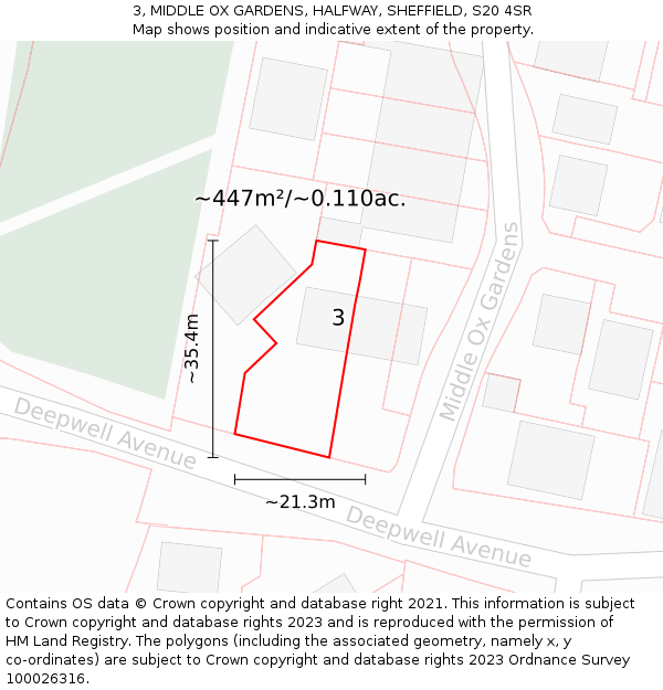 3, MIDDLE OX GARDENS, HALFWAY, SHEFFIELD, S20 4SR: Plot and title map