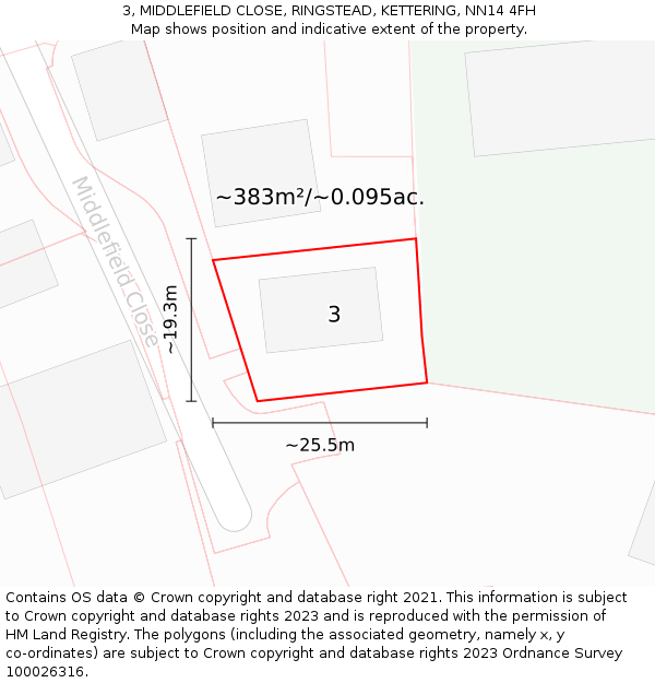 3, MIDDLEFIELD CLOSE, RINGSTEAD, KETTERING, NN14 4FH: Plot and title map