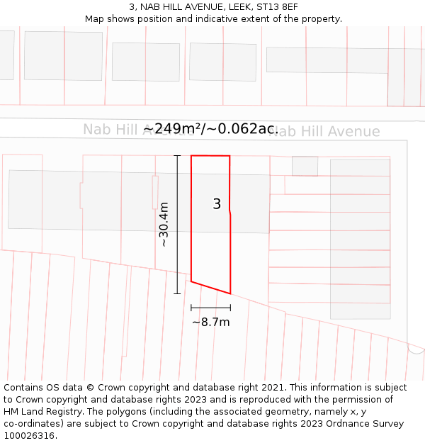 3, NAB HILL AVENUE, LEEK, ST13 8EF: Plot and title map