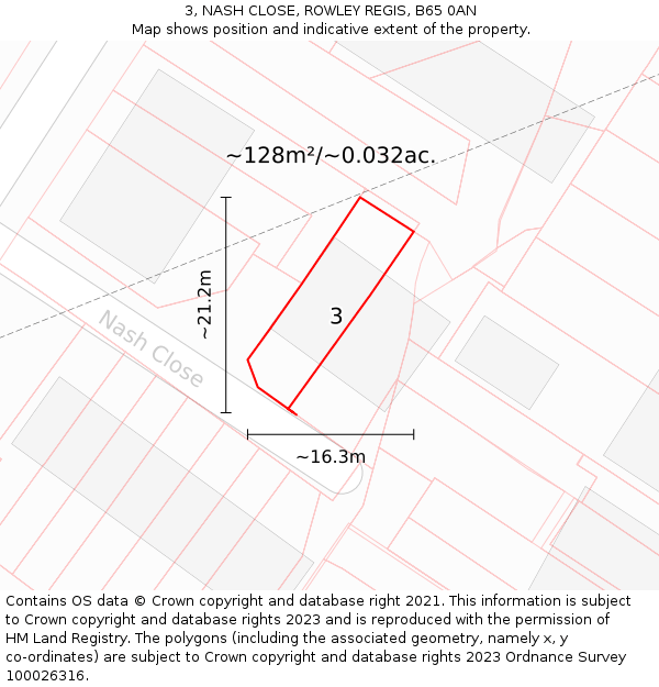 3, NASH CLOSE, ROWLEY REGIS, B65 0AN: Plot and title map