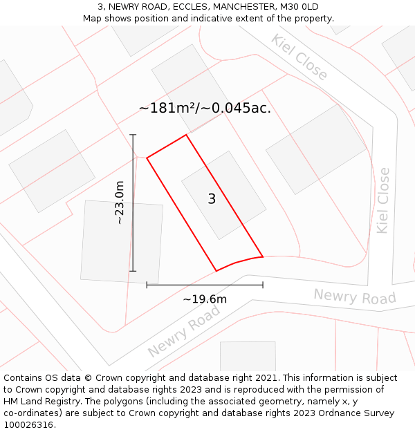 3, NEWRY ROAD, ECCLES, MANCHESTER, M30 0LD: Plot and title map