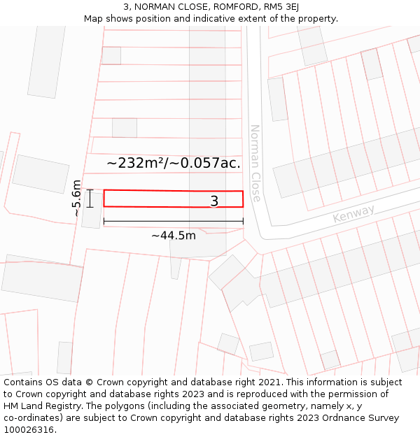 3, NORMAN CLOSE, ROMFORD, RM5 3EJ: Plot and title map