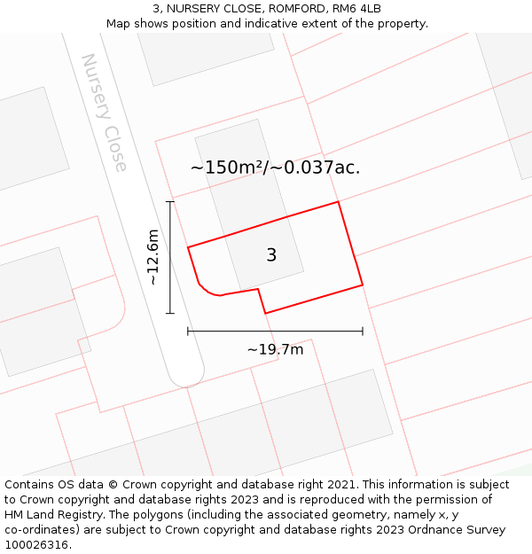 3, NURSERY CLOSE, ROMFORD, RM6 4LB: Plot and title map