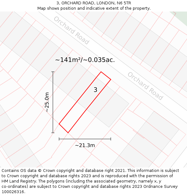 3, ORCHARD ROAD, LONDON, N6 5TR: Plot and title map