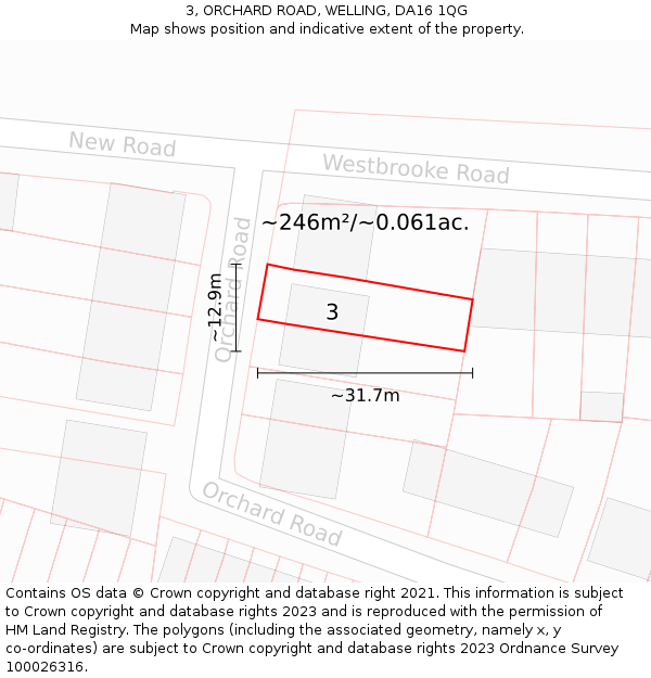 3, ORCHARD ROAD, WELLING, DA16 1QG: Plot and title map