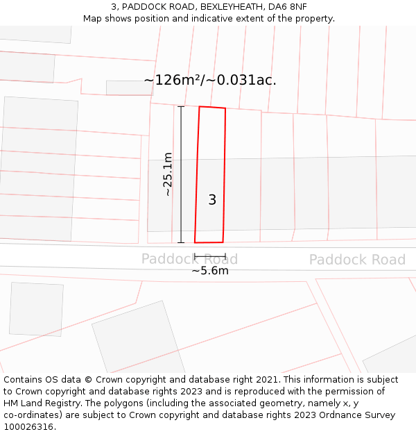 3, PADDOCK ROAD, BEXLEYHEATH, DA6 8NF: Plot and title map