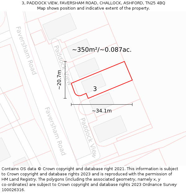 3, PADDOCK VIEW, FAVERSHAM ROAD, CHALLOCK, ASHFORD, TN25 4BQ: Plot and title map