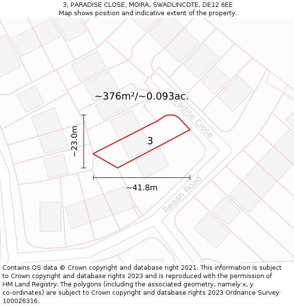 3, PARADISE CLOSE, MOIRA, SWADLINCOTE, DE12 6EE: Plot and title map