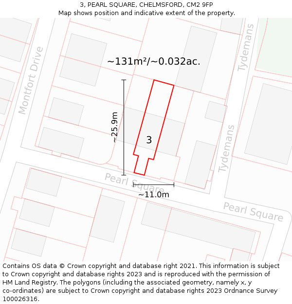 3, PEARL SQUARE, CHELMSFORD, CM2 9FP: Plot and title map
